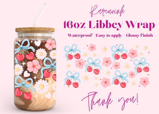 1259 Cherry Flower  16oz UVDTF Wrap