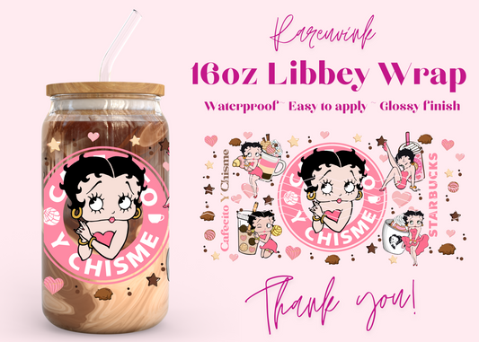 #1104 Cafecito Chisme Betty Boop 16oz UVDTF Wrap