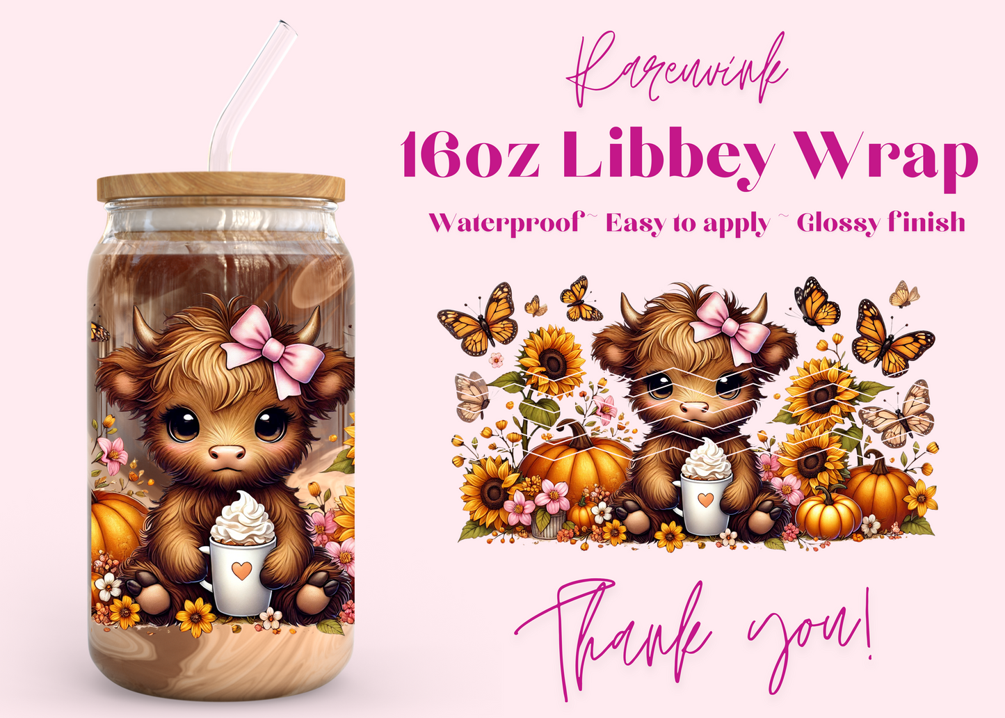 #1143 Fall Highland Cow 16oz UVDTF Wrap