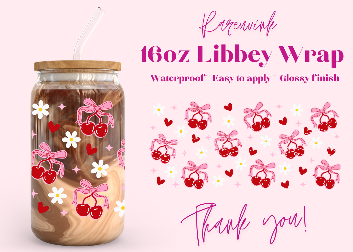 #1169 Cherry Bows 16oz UVDTF Wrap