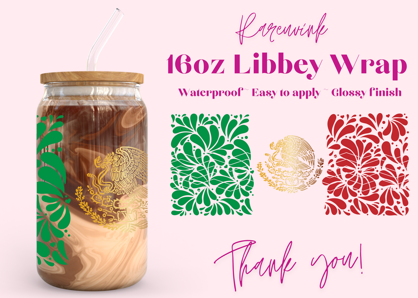 #1097 Mexican Flag 16oz UVDTF Wrap