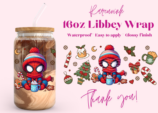 #840 Spiderman Xmas 16oz UVDTF Wrap