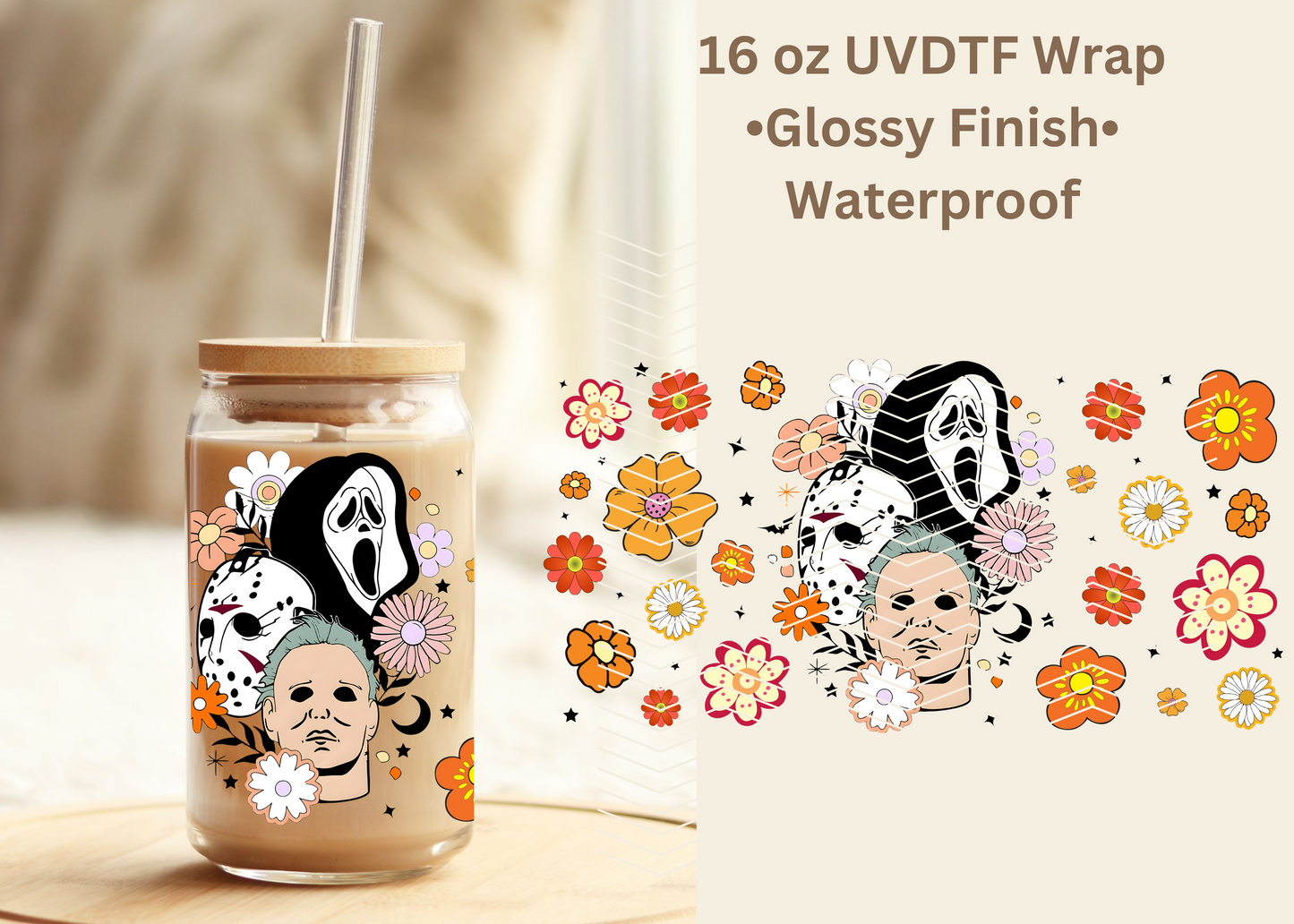 #531 Halloween Flowers 16 oz UVDTF wrap