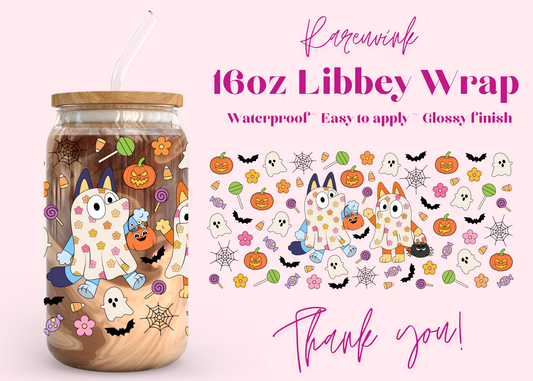 #1122 Bluey Bingo Halloween 16oz UVDTF Wrap