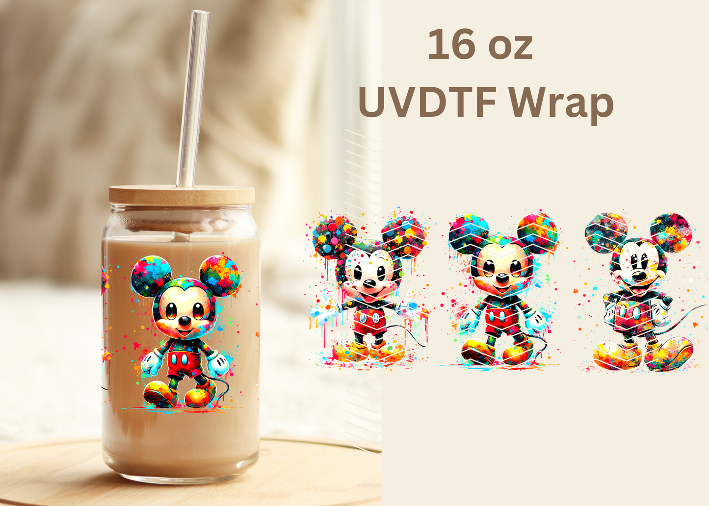 #472 Colorful Vintage Mickey UVDTF 16 oz Wrap