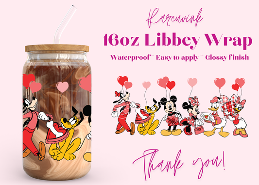 #1182 Valentines Mickey Minnie Hearts 16oz UVDTF Wrap