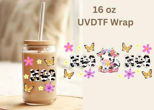 #465 Floral Cow UVDTF 16 oz Wrap