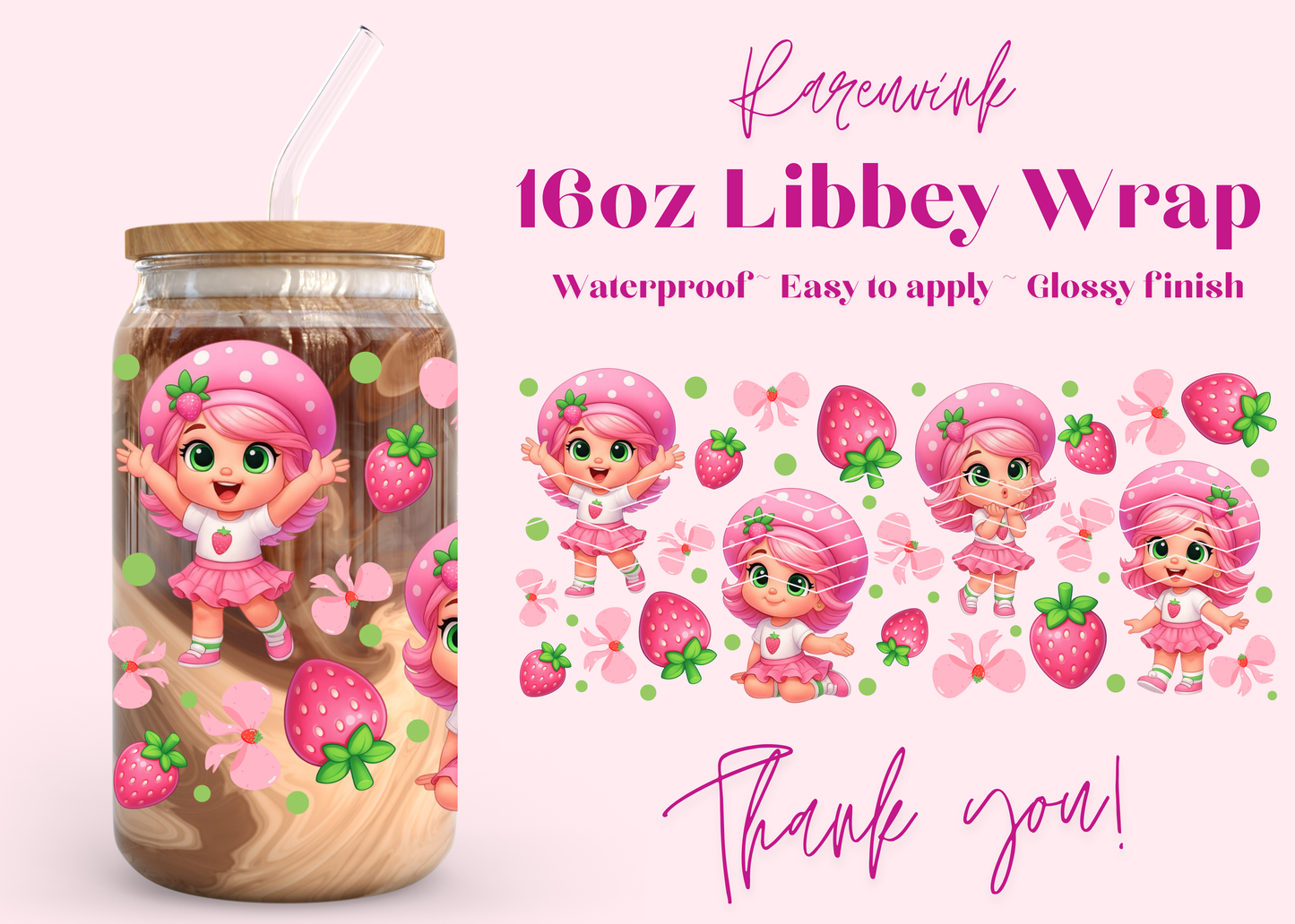 #1223 Exclusive Strawberry Girl 16oz UVDTF Wrap