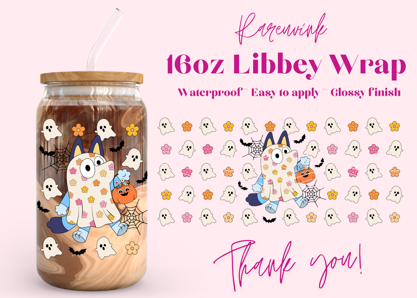 #1123 Bluey Halloween 16oz UVDTF Wrap