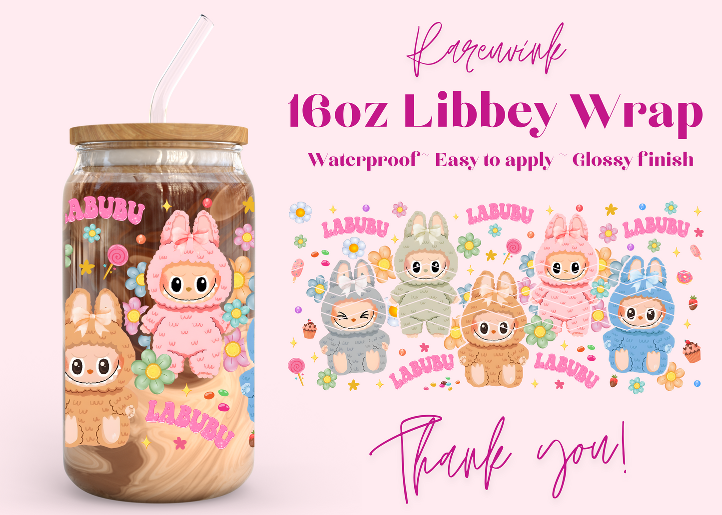 #1107 Labubu Baby Characters 16oz UVDTF Wrap