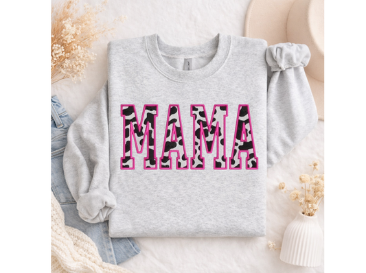 MAMA Cow Print Embroidered Sweatshirt