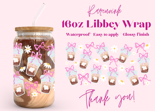 #1194 Iced Coffee Bow 16oz UVDTF Wrap