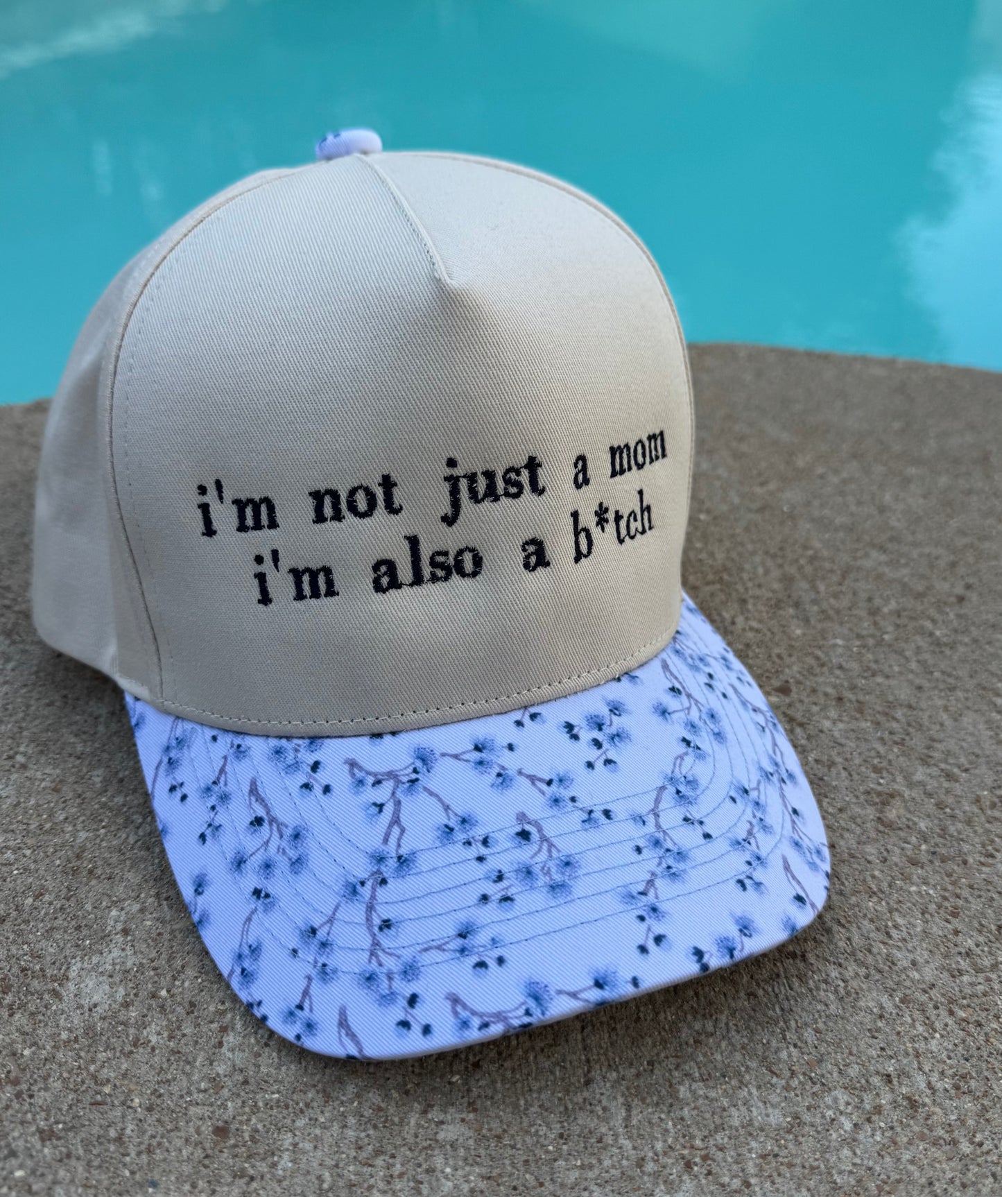 Not just a mom blue floral hat