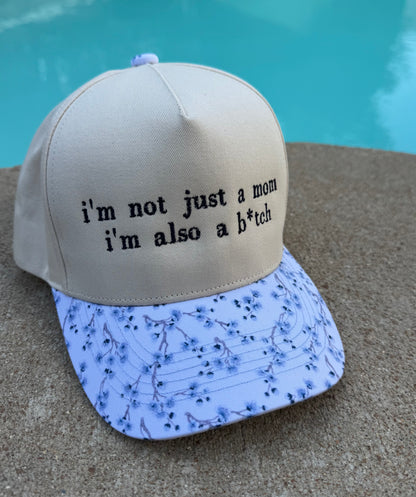 Not just a mom blue floral hat