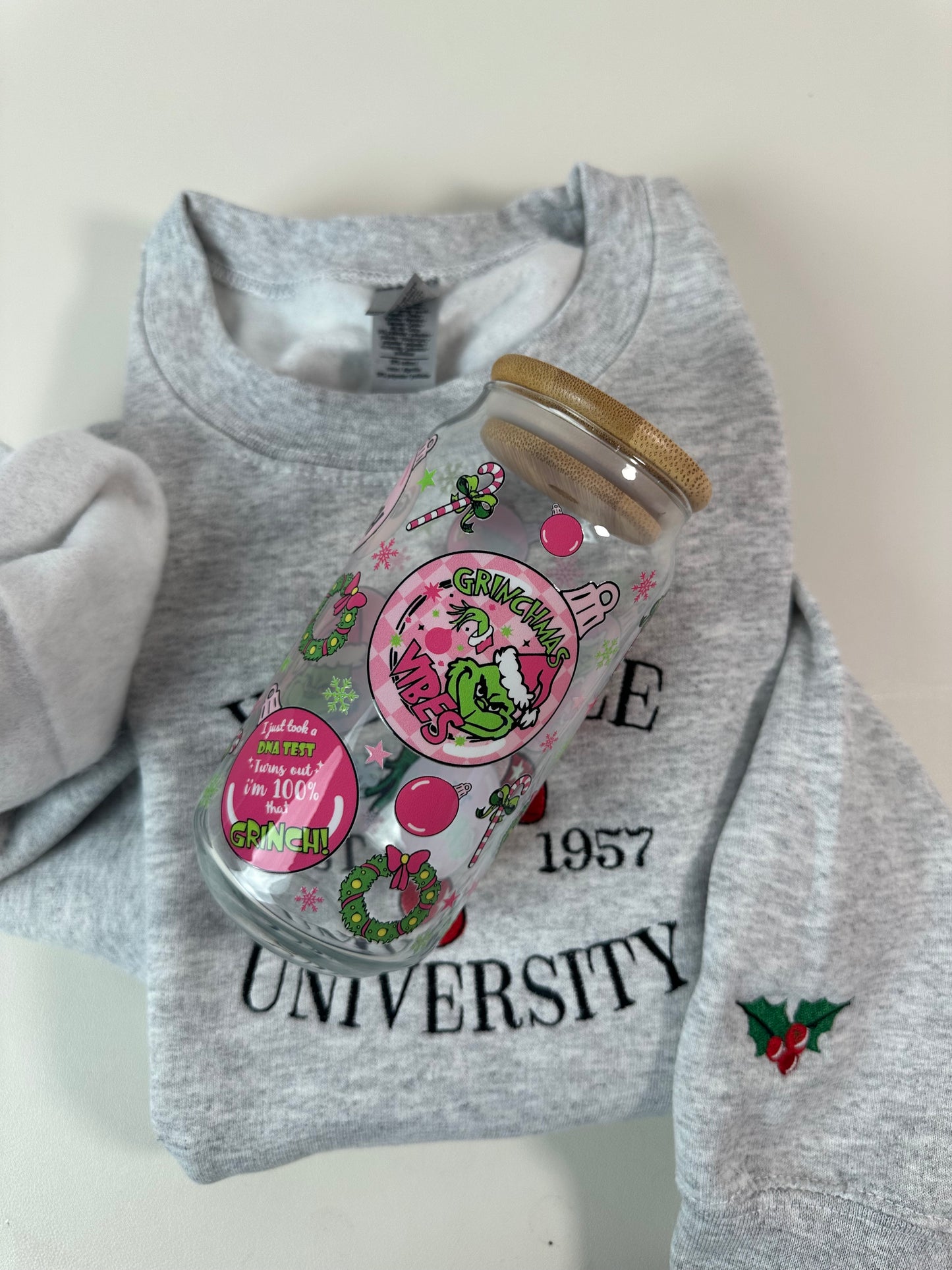 Whoville University Embroidered Sweatshirt FREE CUP INCLUDED