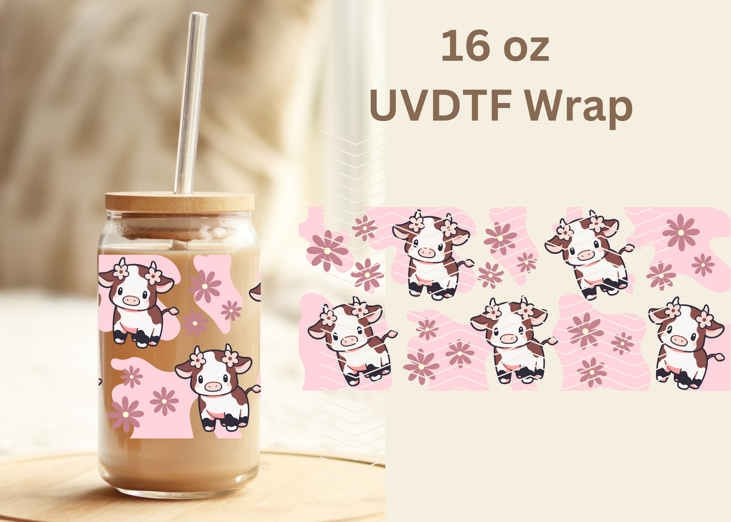 #417 Pink Cow Exclusive UVDTF 16 oz Wrap