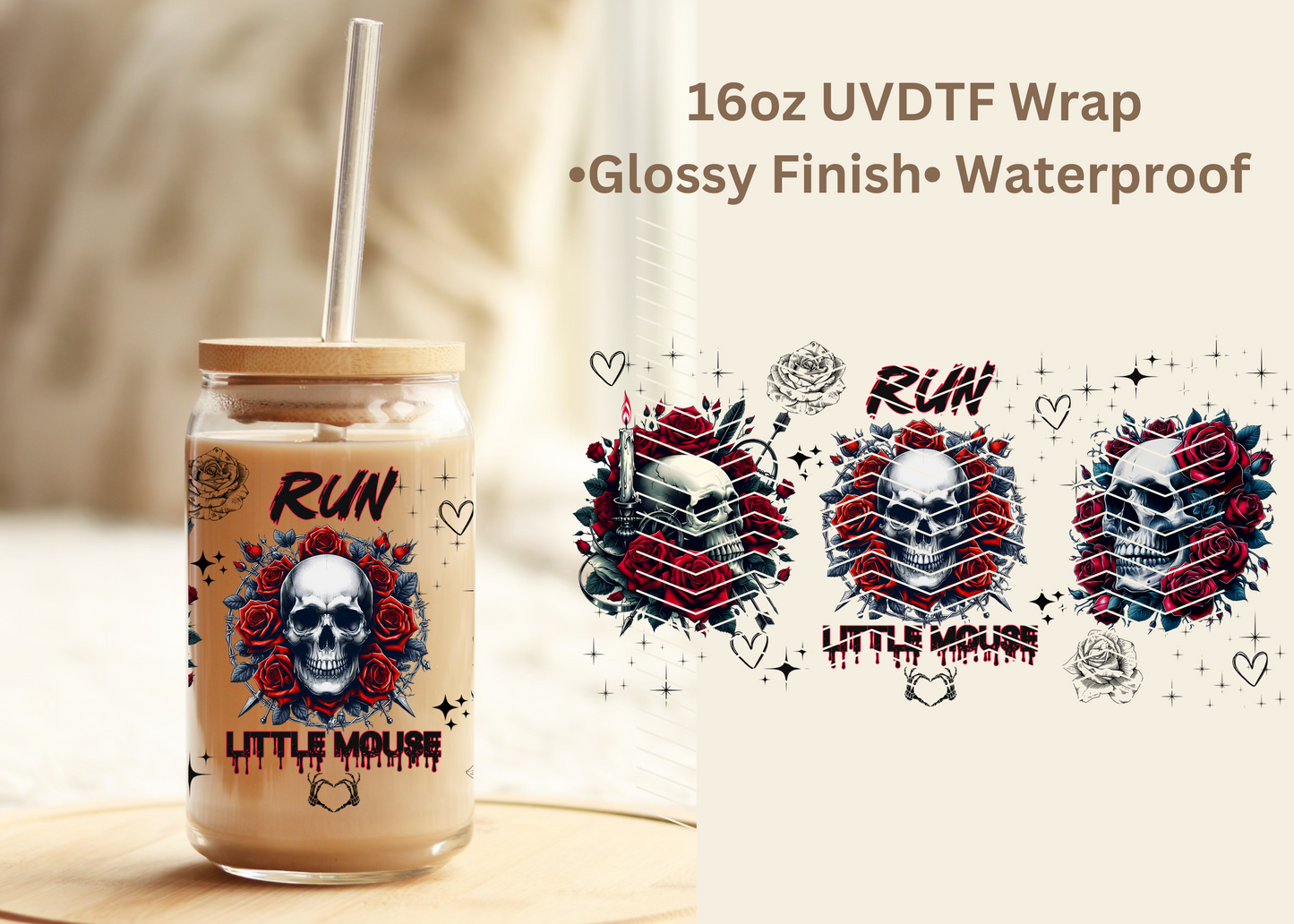 #650 Run lil Mouse Skull 16oz UVDTF Wrap