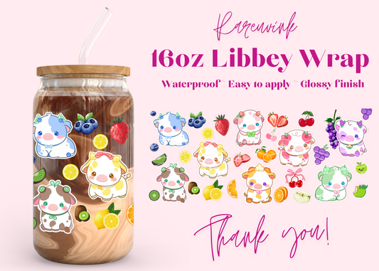 #1001 Kawaii Cow Fruits 16oz UVDTF Wrap